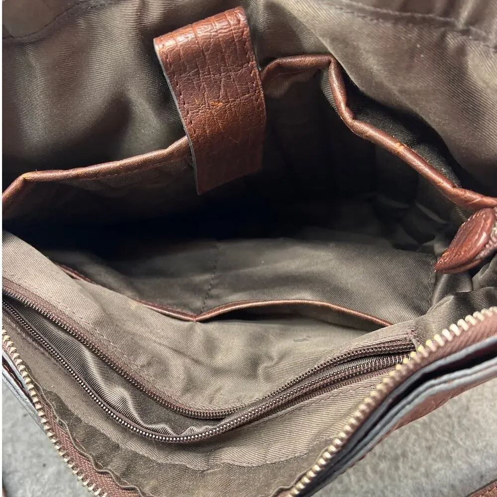 Vintage Dark Brown Patina Leather Front Flap Laptop Messenger Bag